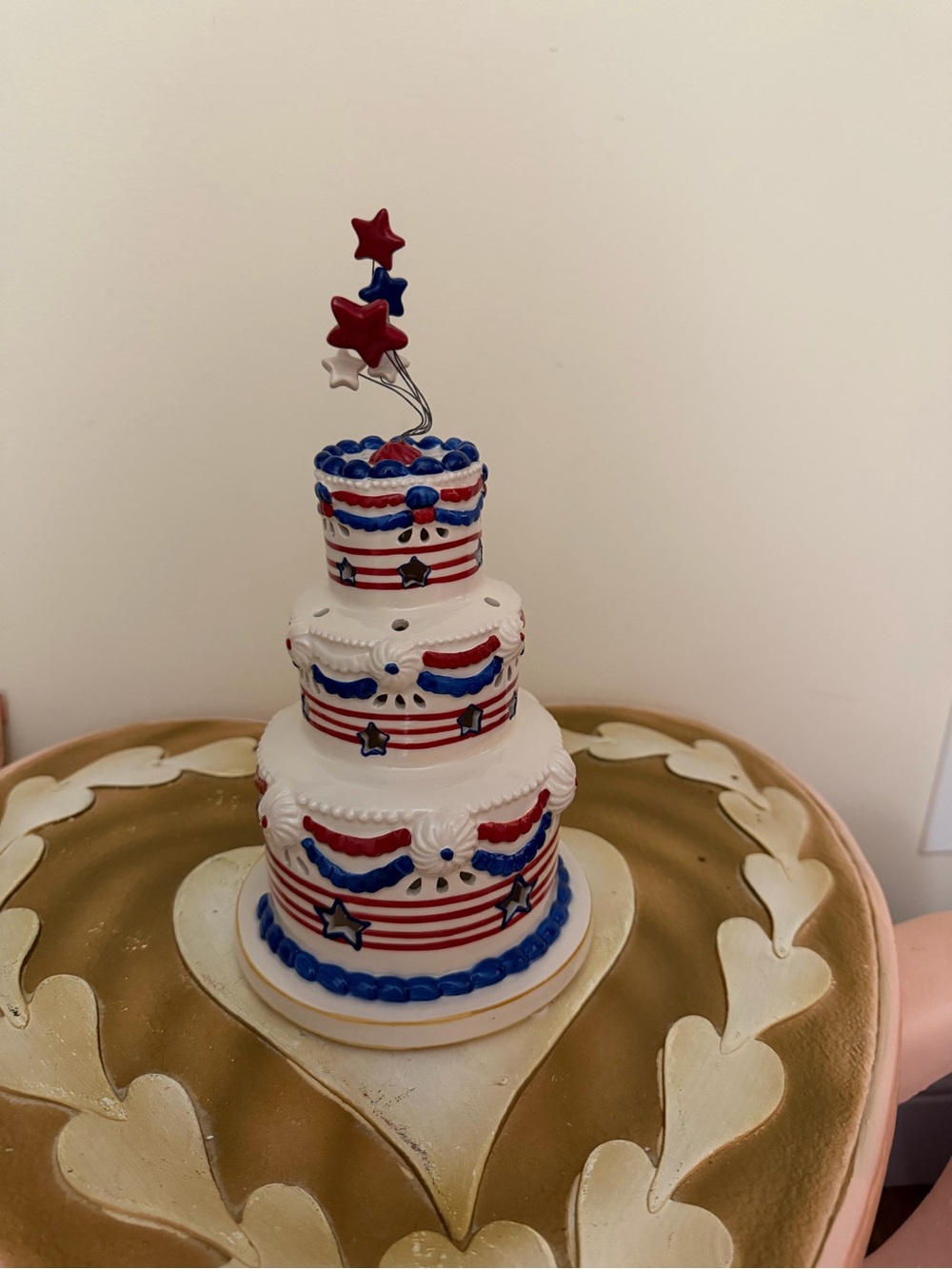 Blue Sky Ceramic 4th of July Patriotic Red, White & Blue Cake Candle Holder